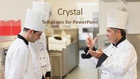  Presentation with employees images - Presentation theme having schold food - upset head chef scolding employees background and a  colored foreground