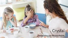  Presentation with everything - Beautiful PPT theme featuring schold food - young strict mother saying backdrop and a soft green colored foreground