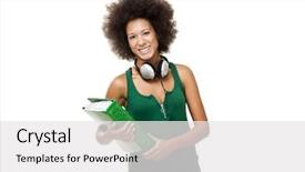  Presentation with headphones - Audience pleasing presentation theme consisting of scholl - beautiful young female student backdrop and a white colored foreground