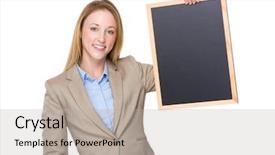  Presentation with scholl - PPT theme enhanced with scholl - business woman holding a chalk background and a light gray colored foreground