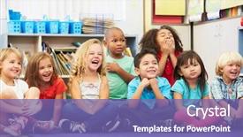  Presentation with halogen group of elements - PPT theme featuring school - group of elementary pupils background and a violet colored foreground