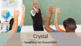  Presentation with students - PPT theme with school - group of students with hands background and a mint green colored foreground