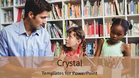  Presentation with school children - PPT theme featuring school - man and children drawing background and a coral colored foreground