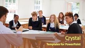  Presentation with listening - Colorful slide set enhanced with school - teenage students listening to teacher backdrop and a tawny brown colored foreground