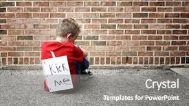  Presentation with sad - Slide set with school abuse - sad boy sitting background and a gray colored foreground