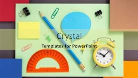  Presentation with colorful abstract movable - Beautiful PPT theme featuring school-accessories-and-office-supplies backdrop and a blonde colored foreground