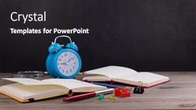  Presentation with notebook paper - Slide set with school-accessories-and-supplies background and a dark gray colored foreground