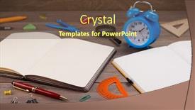  Presentation with notebook paper - PPT theme consisting of school-accessories-and-supplies background and a tawny brown colored foreground