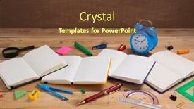  Presentation with notebook paper - Theme having school-accessories-and-supplies background and a tawny brown colored foreground
