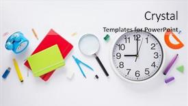  Presentation with accessories - Amazing presentation theme having school accessories and wall clock backdrop and a sky blue colored foreground