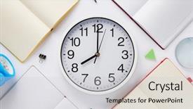  Presentation with math notebook for high school - Cool new presentation theme with school accessories and wall clock backdrop and a light gray colored foreground