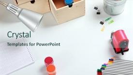  Presentation with school-desk - Beautiful PPT theme featuring school accessories on the desk backdrop and a sky blue colored foreground