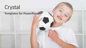 Presentation with kids soccer - Amazing slide set having school active kids - happy boy with soccer ball backdrop and a white colored foreground