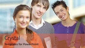  Presentation with group of students raising hands - Audience pleasing presentation theme consisting of school adolescent - group of joyful and friendly backdrop and a  colored foreground