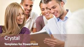  Presentation with college students - Colorful slide deck enhanced with school adolescent - group of smiling college students backdrop and a  colored foreground