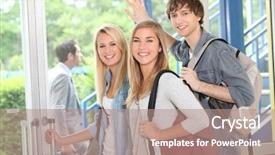  Presentation with college students - Amazing PPT layouts having school adolescent - group of students at college backdrop and a coral colored foreground