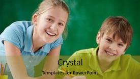  Presentation with camera - Theme with school adolescent - portrait of cute schoolkids looking background and a gold colored foreground