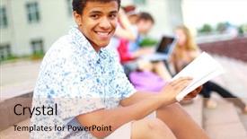  Presentation with kids reading book - PPT theme featuring school adolescent - young man read book background and a  colored foreground