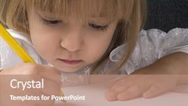  Presentation with crayons - PPT layouts having school age children - beautiful little girl is drawing background and a coral colored foreground