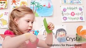  Presentation with play children - Beautiful presentation theme featuring school age children - child with scissors cut paper backdrop and a lemonade colored foreground