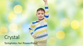  Presentation with green power - PPT theme with school age children - childhood power gesture and people background and a  colored foreground