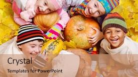  Presentation with school kids - Cool new presentation with school age children - kids group on yellow leaves backdrop and a coral colored foreground