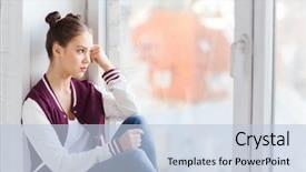  Presentation with girl teens - Beautiful PPT theme featuring school age children - people emotion and teens concept backdrop and a light blue colored foreground