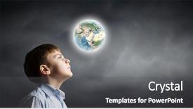  Presentation with earth - Slides having school age looking at earth background and a dark gray colored foreground