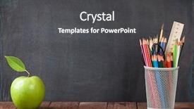  Presentation with school apple - PPT theme consisting of school and office supplies background and a dark gray colored foreground