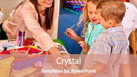  Presentation with children painting - Audience pleasing slide set consisting of school animations - children small group with teacher backdrop and a coral colored foreground