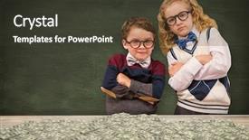  Presentation with green chalkboard - PPT layouts having school animations - cute pupils looking at camera background and a dark gray colored foreground