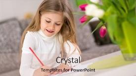  Presentation with school anniversary - Cool new presentation theme with school anniversary - beautiful happy little girl writing backdrop and a lemonade colored foreground