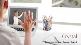  Presentation with home homeschooling - Slide set enhanced with school-at-home-through-online background and a light gray colored foreground