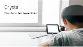  Presentation with home homeschooling - Audience pleasing slide set consisting of school-at-home-through-online backdrop and a white colored foreground