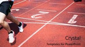  Presentation with runners - Slide set featuring school athletics meeting - legs of runners approaching background and a coral colored foreground