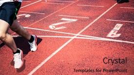  Presentation with runners - Theme featuring school athletics meeting - legs of runners approaching background and a coral colored foreground
