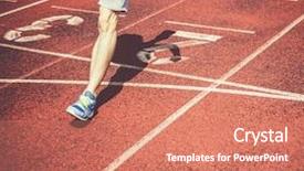  Presentation with runners - Beautiful presentation theme featuring school athletics meeting - runners approaching the finish line backdrop and a coral colored foreground