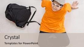  Presentation with cute - Cool new slide deck with school back ground - cute boy posing at home backdrop and a  colored foreground