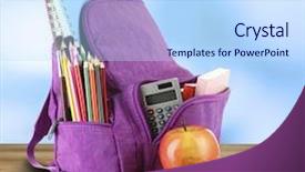  Presentation with wooden desk cup - Slide set enhanced with school backpack on wooden desk background and a light blue colored foreground