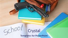  Presentation with school desk - Presentation design enhanced with school backpack with books stationery background and a sky blue colored foreground