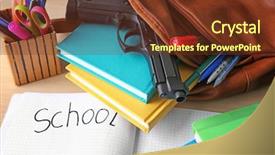  Presentation with gun violence - Audience pleasing presentation theme consisting of school backpack with books stationery backdrop and a tawny brown colored foreground