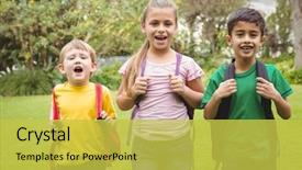  Presentation with school - PPT layouts consisting of school bags on school ground background and a  colored foreground