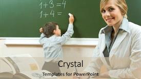  Presentation with teacher attendance - Presentation theme with school book - portrait of pretty teacher sitting background and a soft green colored foreground