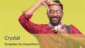  Presentation with student - Audience pleasing slide deck consisting of school border - adult hispanic student man wearing backdrop and a yellow colored foreground