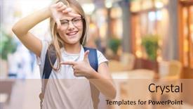  Presentation with frame border - PPT theme having school border - young beautiful smart student girl background and a coral colored foreground