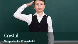  Presentation with military green - Beautiful slide deck featuring school boy gesturing a military backdrop and a forest green colored foreground
