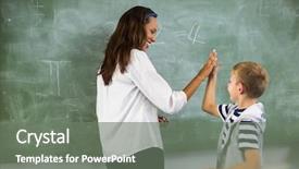  Presentation with high school - Slides enhanced with school boy giving high five background and a gray colored foreground