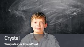  Presentation with search engine - Beautiful PPT layouts featuring school boy is sitting at table with chalk board with search engine behind him backdrop and a dark gray colored foreground