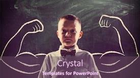  Presentation with standing strong - Slide set featuring school boy is standing with strong hands on blackboard behind him background and a tawny brown colored foreground