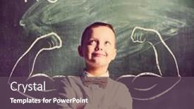  Presentation with standing strong - Presentation theme enhanced with school boy is standing with strong hands on blackboard behind him background and a dark gray colored foreground